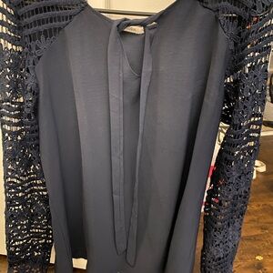 Navy Lace Sleeve Blouse